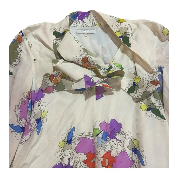 Tibi Arielle Tie Neck 100% Silk Dress Sz XS Puff Sleeve - Picture 3 of 10